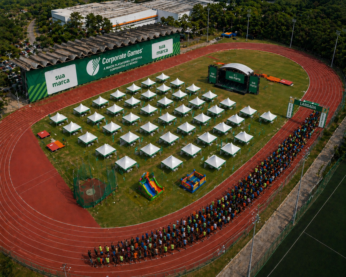 Vista aérea do Centro Olímpico de São Paulo com estrutura do Corporate Games